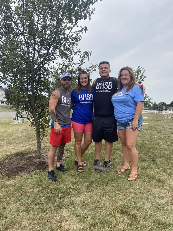 Bryce Barnes and BHSB team at Shippensburg PA community block party wearing BHSB shirts